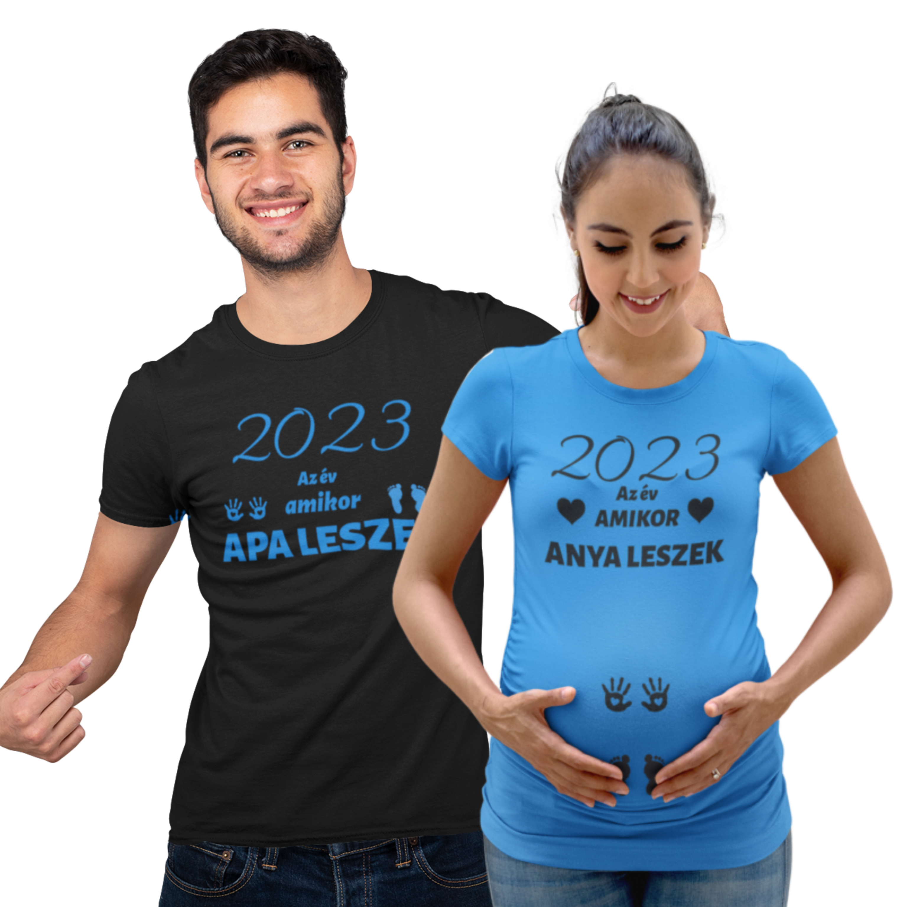 2023 az év amikor anya leszek/2023 az év amikor apa leszek kék/fekete(2 db póló)