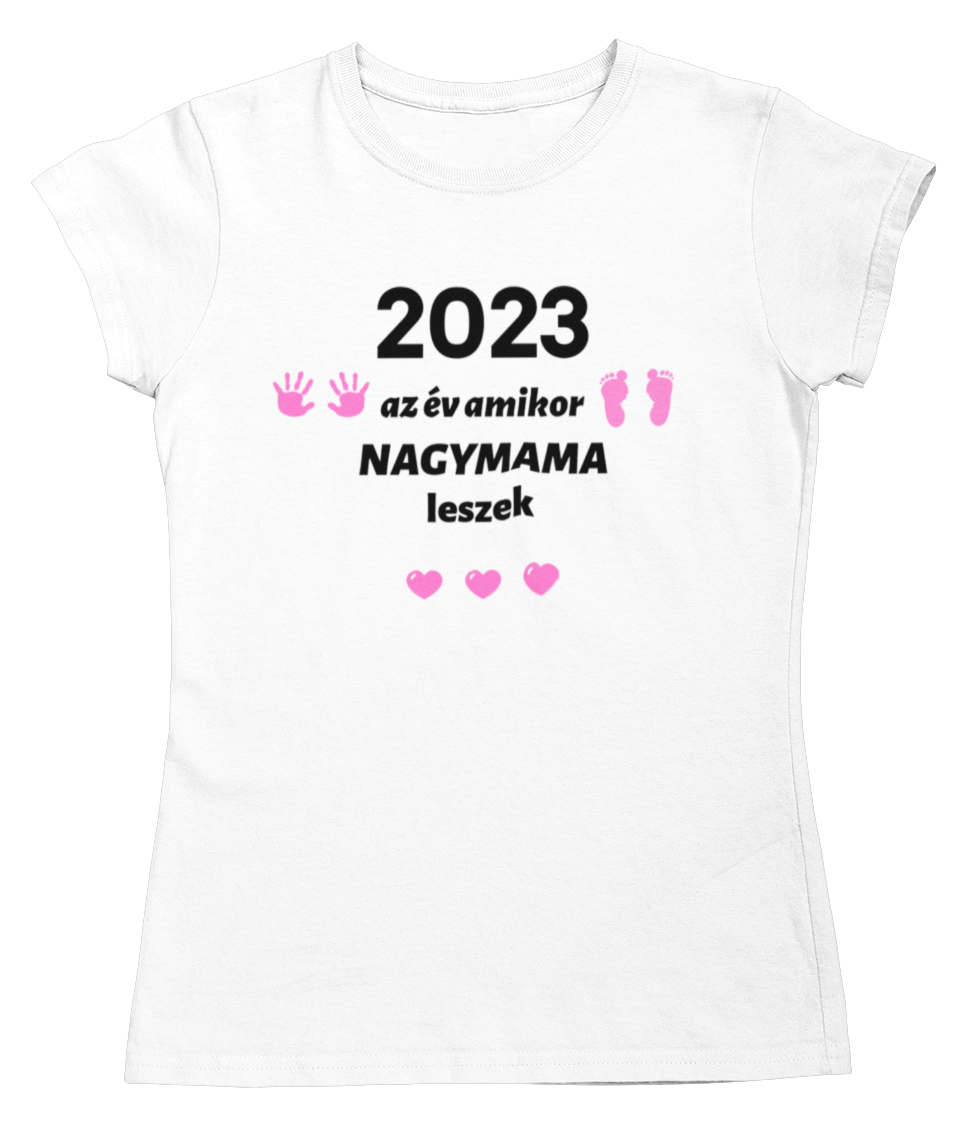 2023 az év amikor NAGYMAMA leszek póló (rózsaszín minta)