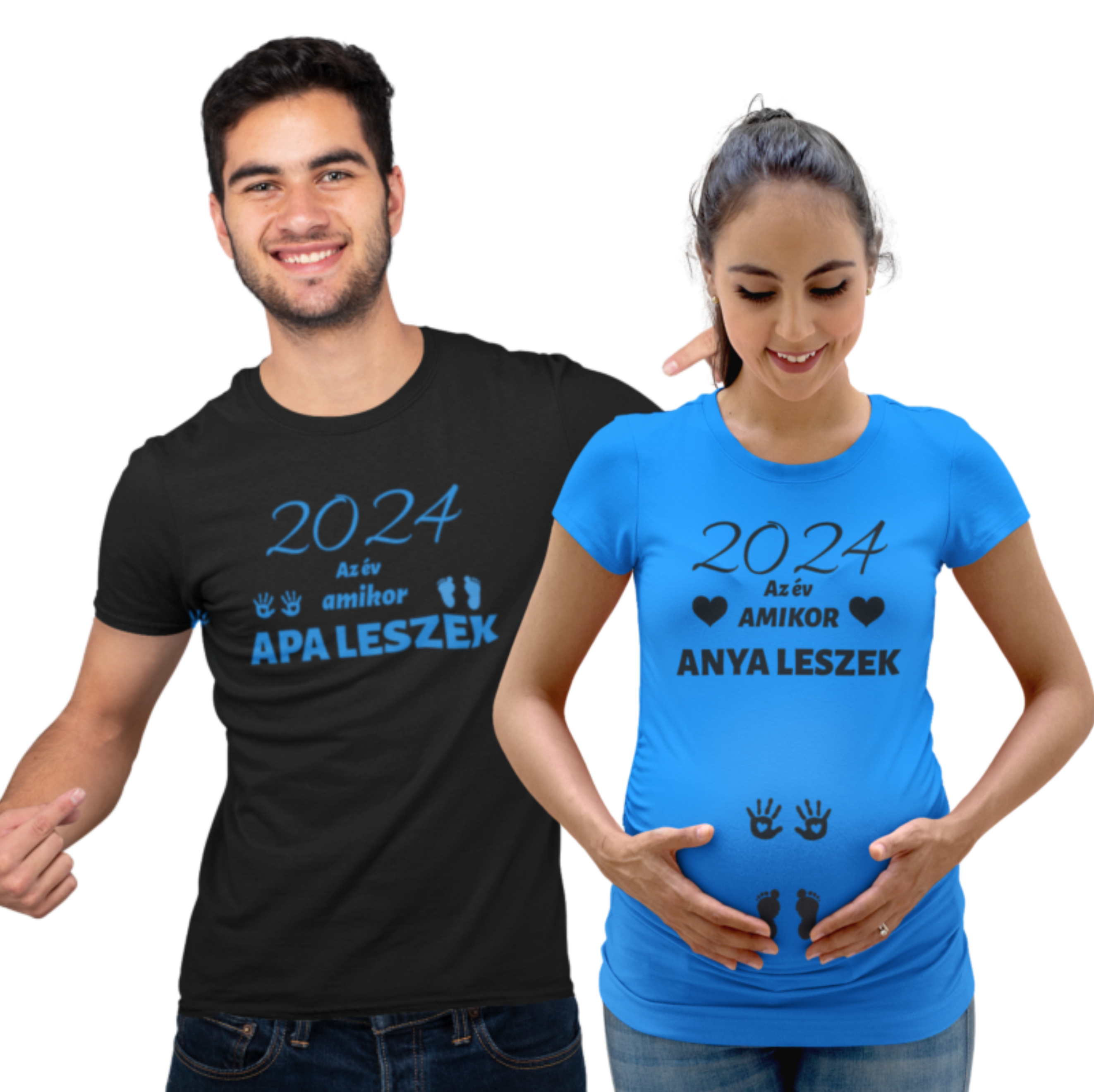 2024 az év amikor anya leszek/2024 az év amikor apa leszek kék/fekete(2 db póló)