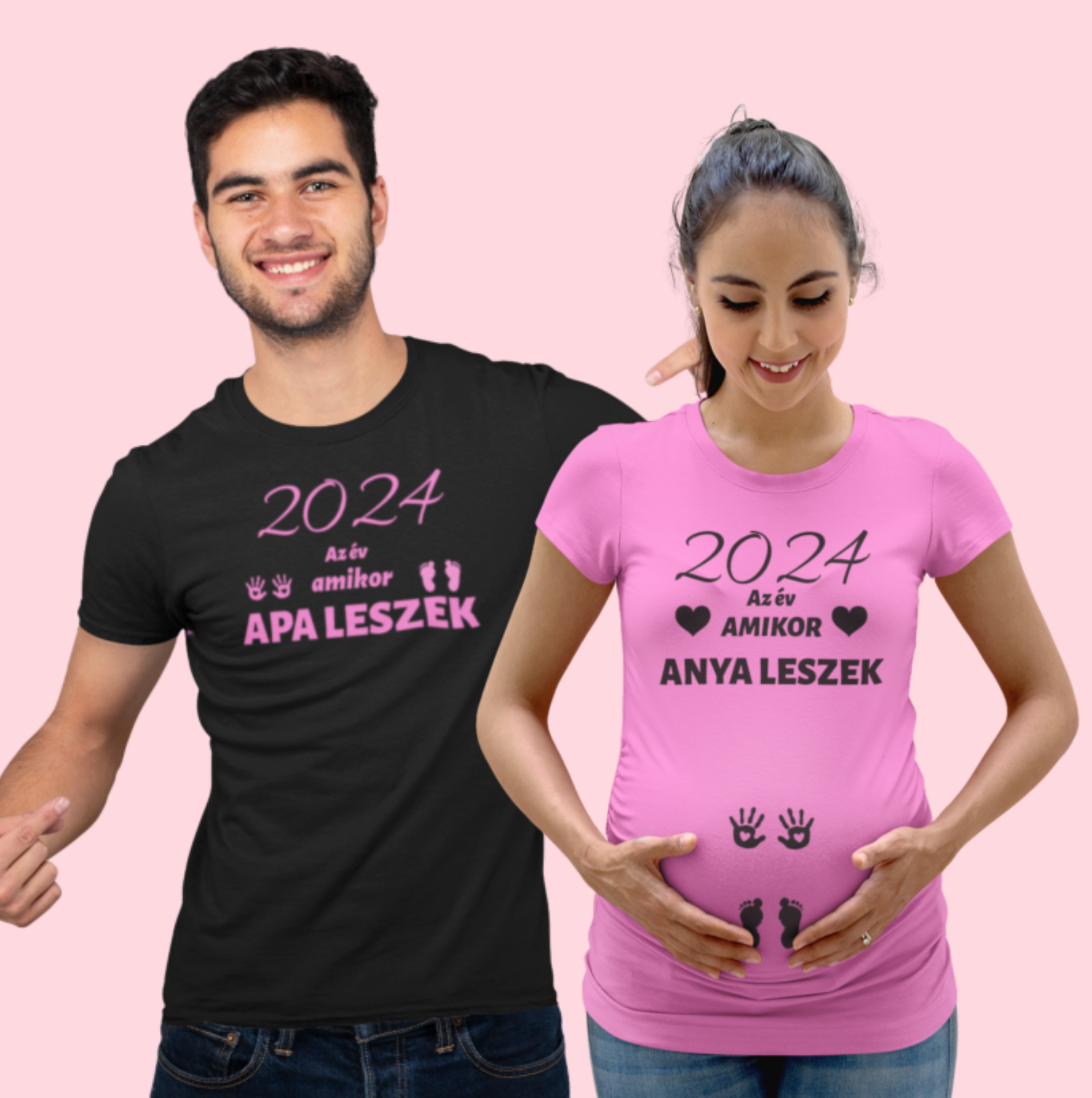 2024 az év amikor anya leszek/2024 az év amikor apa leszek rózsasz/fek(2db póló)