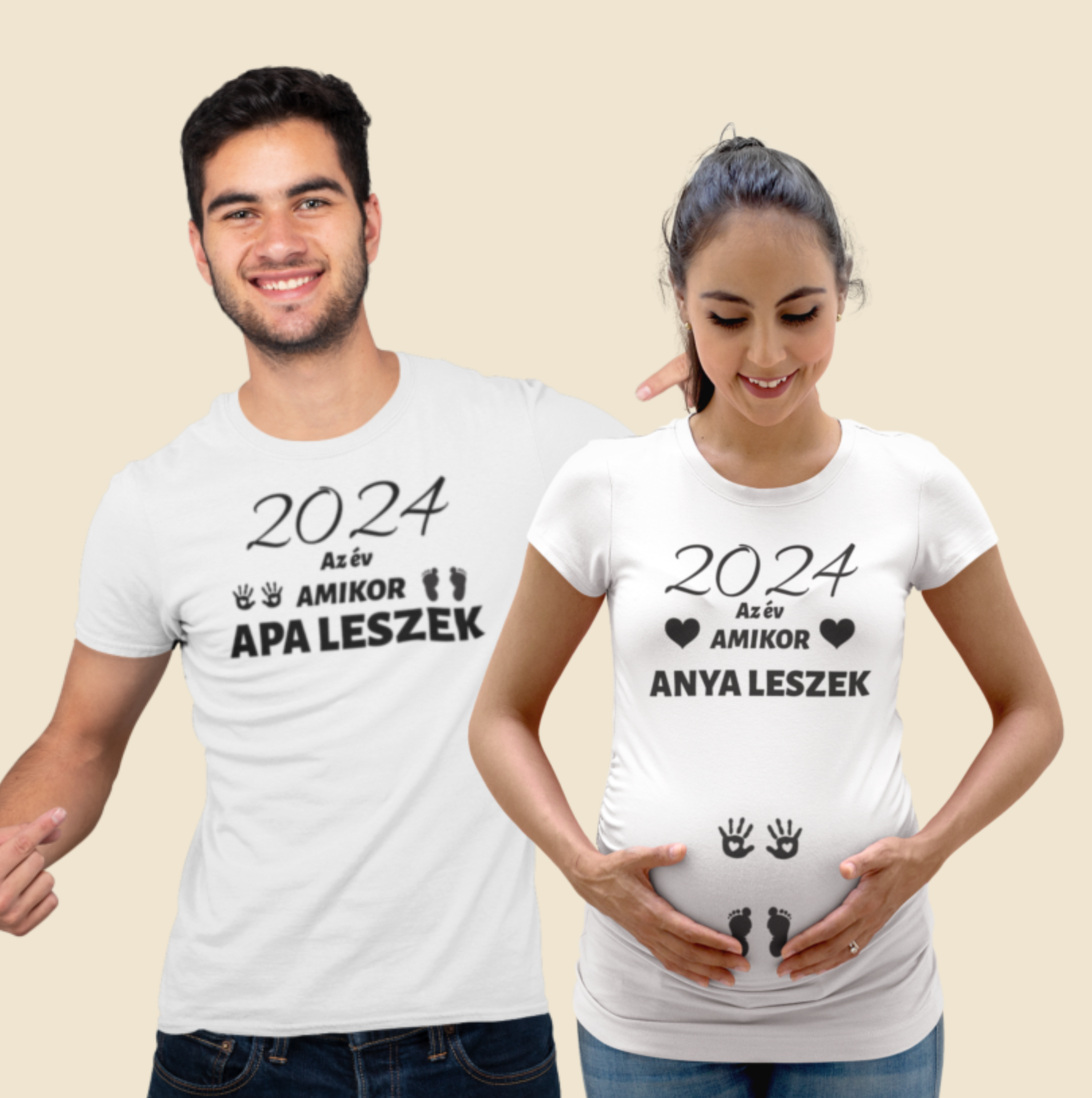2024 az év amikor anya leszek/2024 az év amikor apa leszek fehér p (2 db póló)