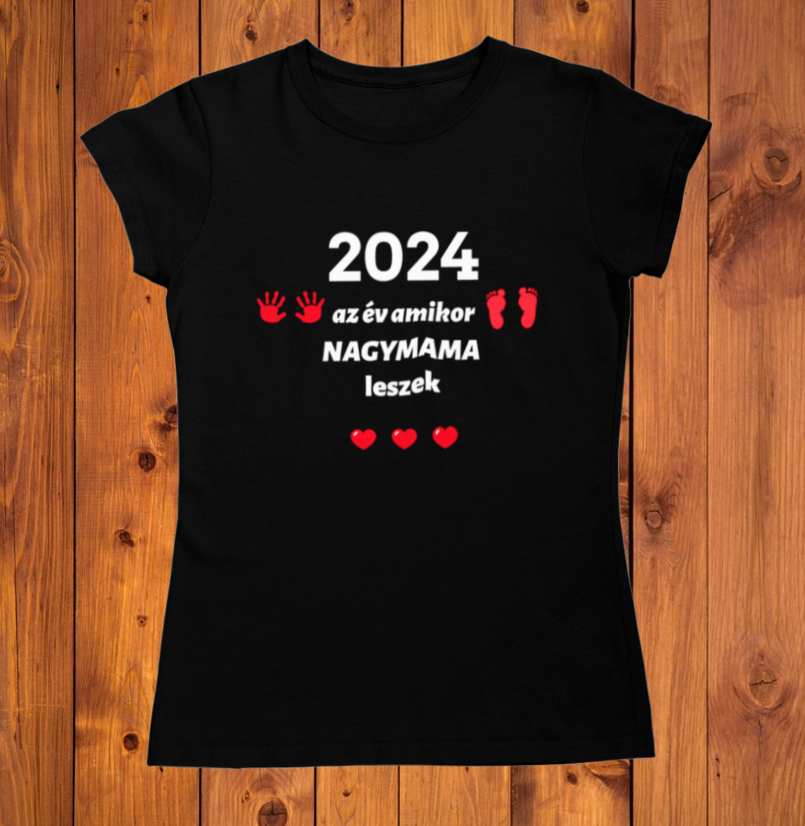 2024 az év amikor NAGYMAMA leszek  ( fekete póló piros sz)