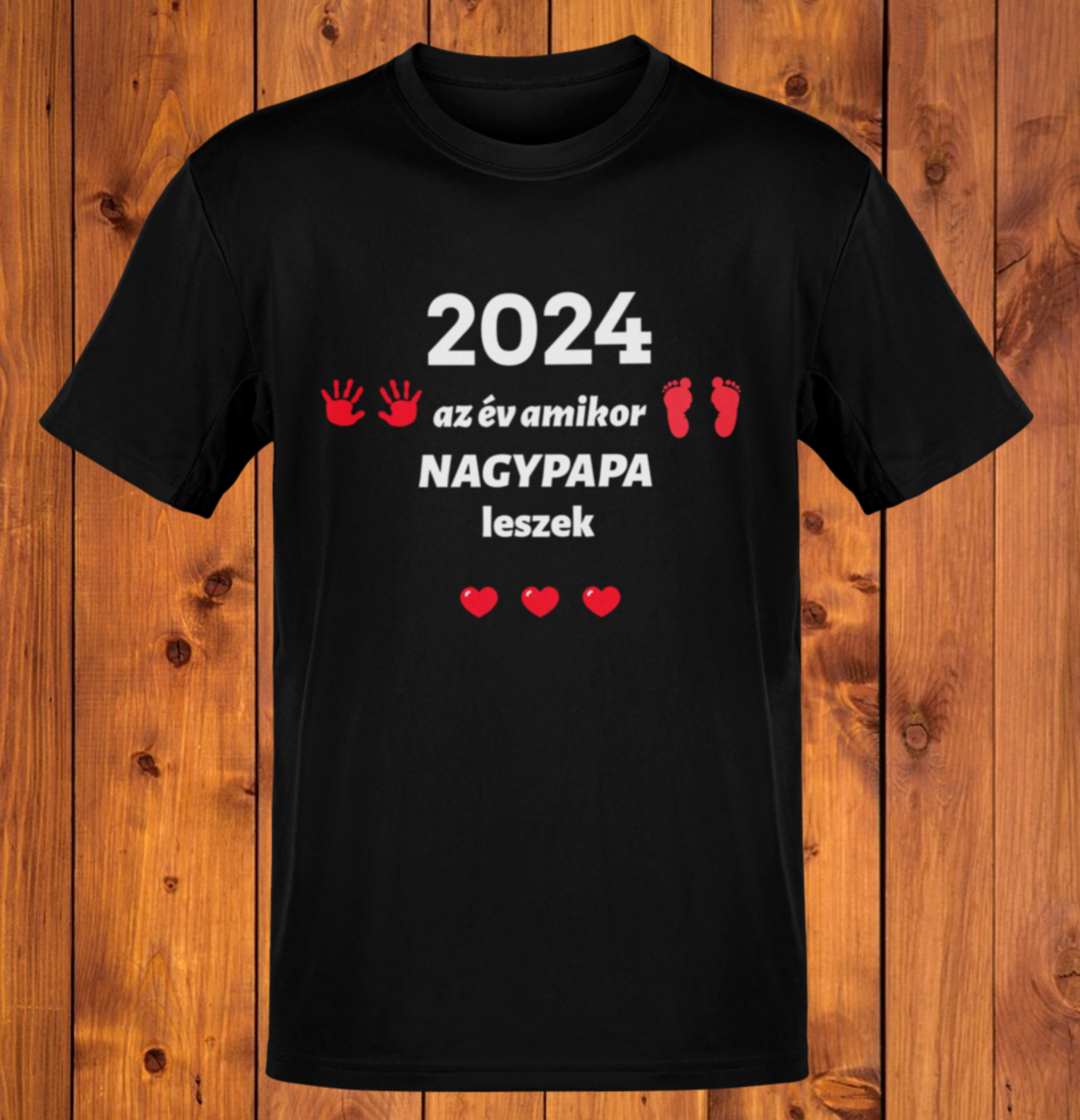 2024 az év amikor NAGYPAPA leszek (fekete póló piros sz)