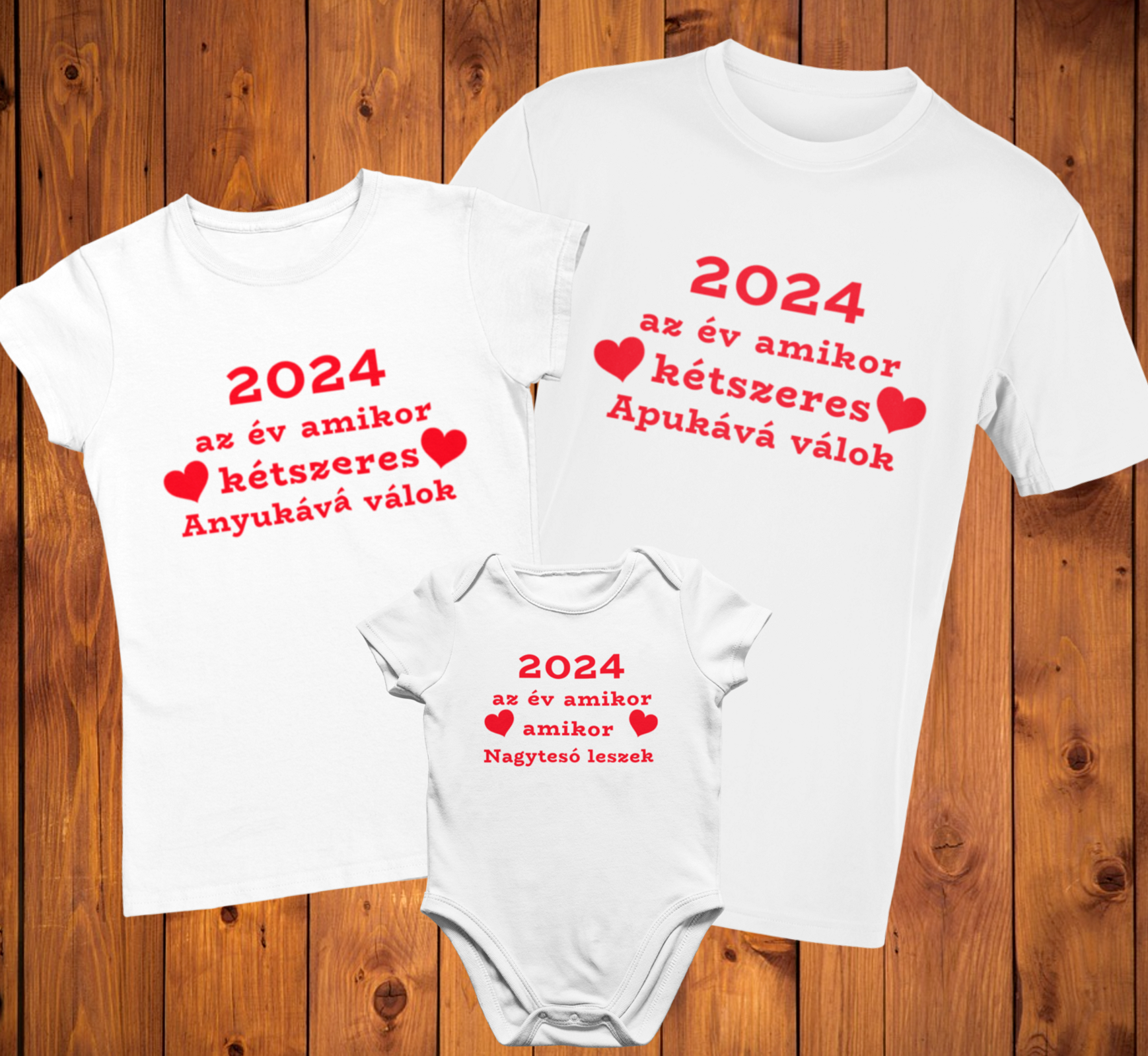 2024 Az év amikor kétszeres -- 2db póló + 1db body/1db gyerek p piros minta